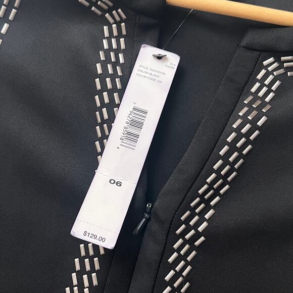 DKNY Sleeveless Beaded Trim A-Line Dress Pockets Stretch Black Women's 6 NWT - Picture 8 of 11